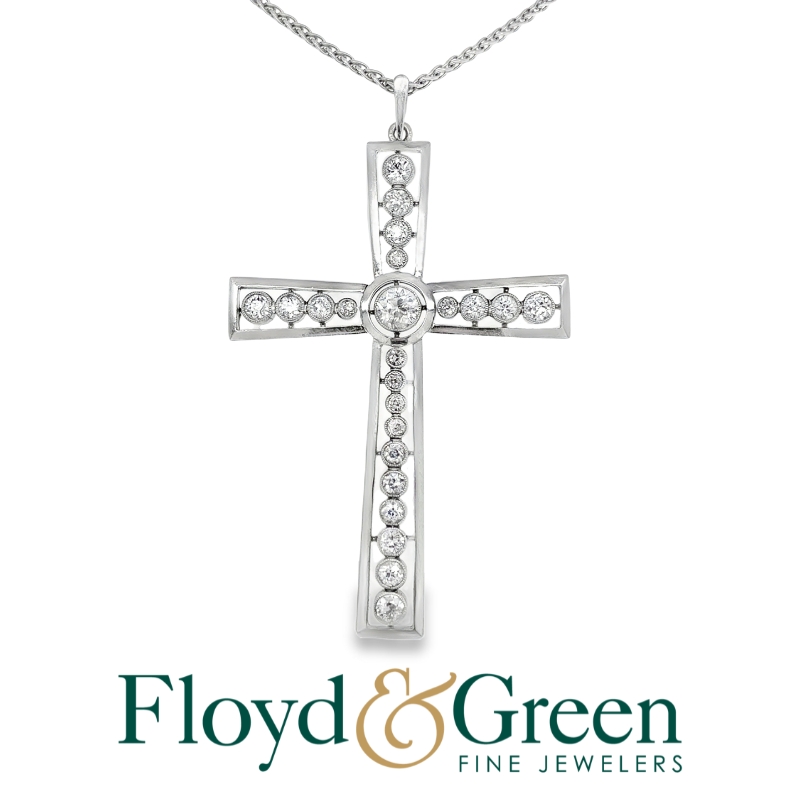 Art Deco Diamond Cross Pendant Necklace