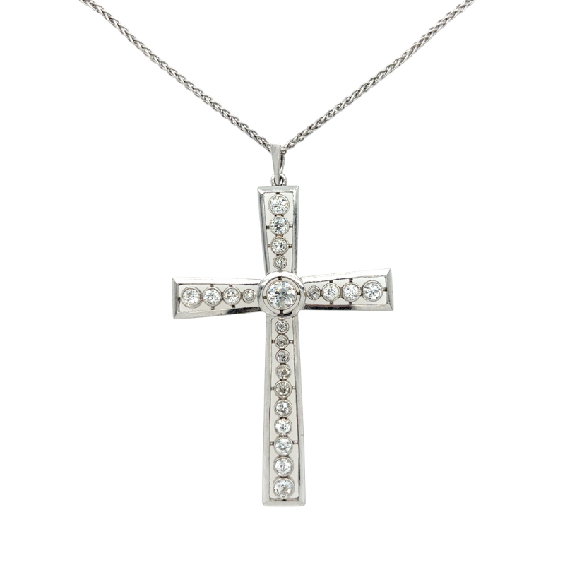 PLAT Old European Center Dia .50ct Art Deco Cross Side Dia 2.4ctw Pendant Circa 1930's