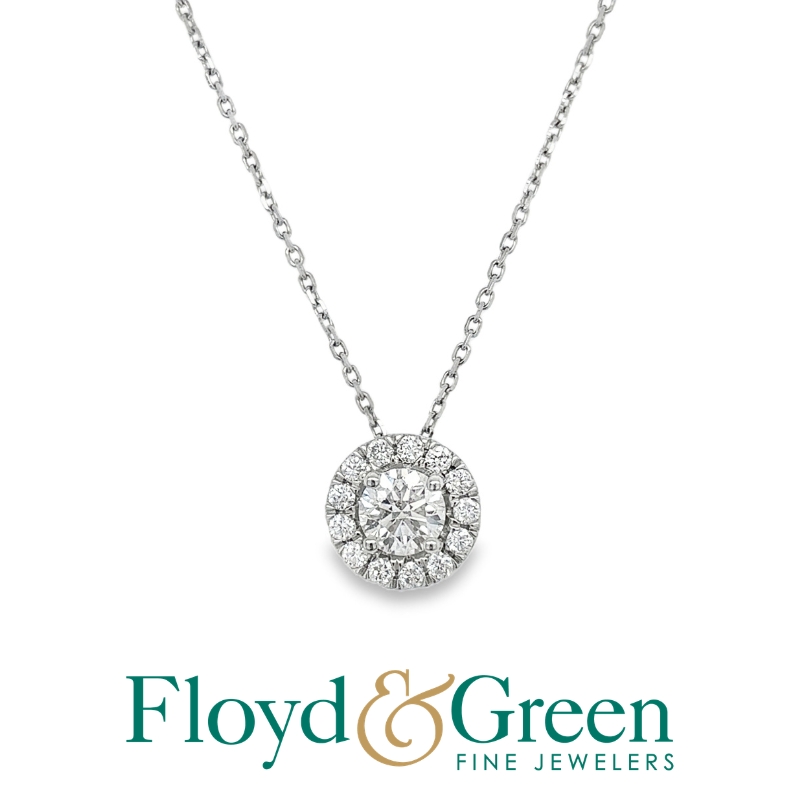 18 PLAT Classic Dia .50ct J SI2 w/ Dia Halo .21ctw H-I SI2 Pendant
*ESTATE*