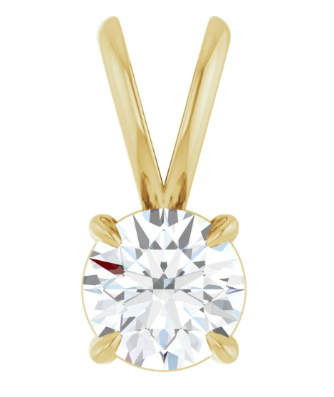 14K Yellow 5 mm Round Claw-Prong Pendant Mounting With one Lab Grown GH VS Diamond .50ct