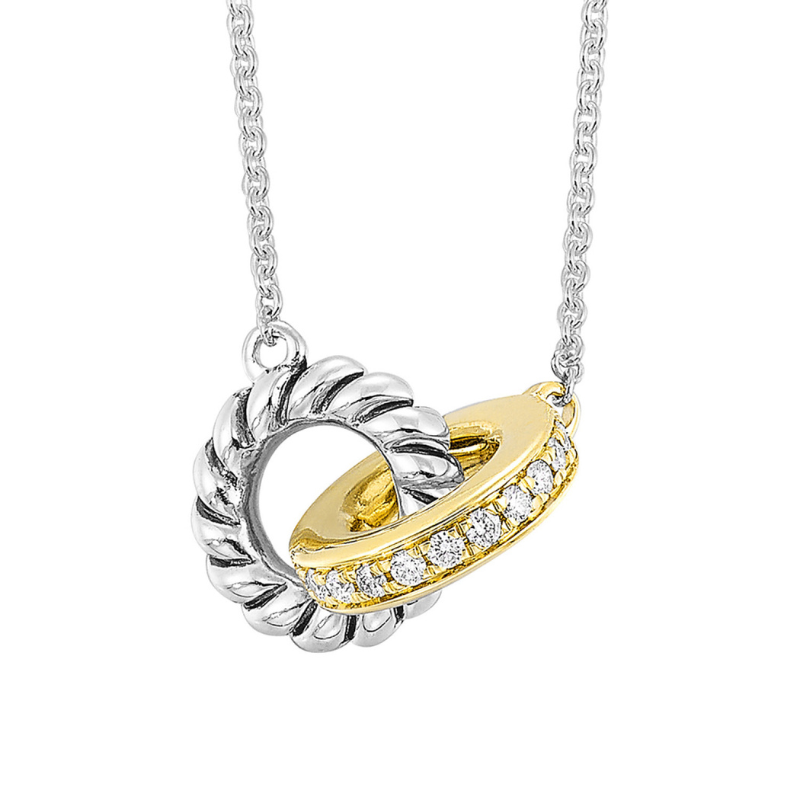 Two Tone Diamond Interlocking Pendant Necklace