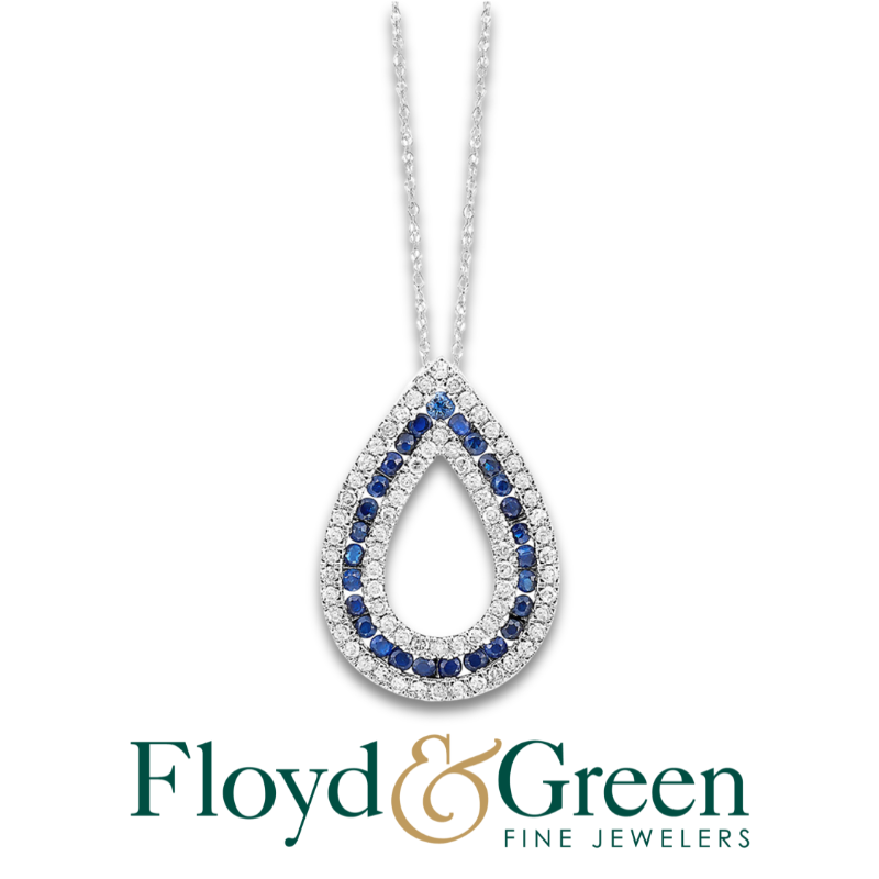Pear Shape Diamond & Sapphire Pendant Necklace