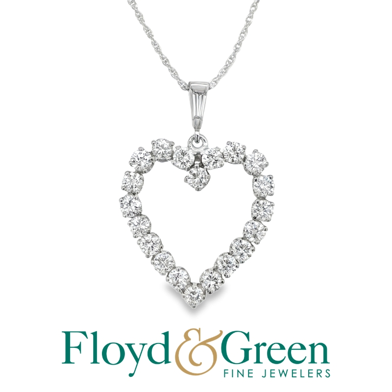 18KW Diamond Heart-shaped Pendant, 20 Round, 2ct, G-H VS1, on 18KW Rope Chain, 16 inch