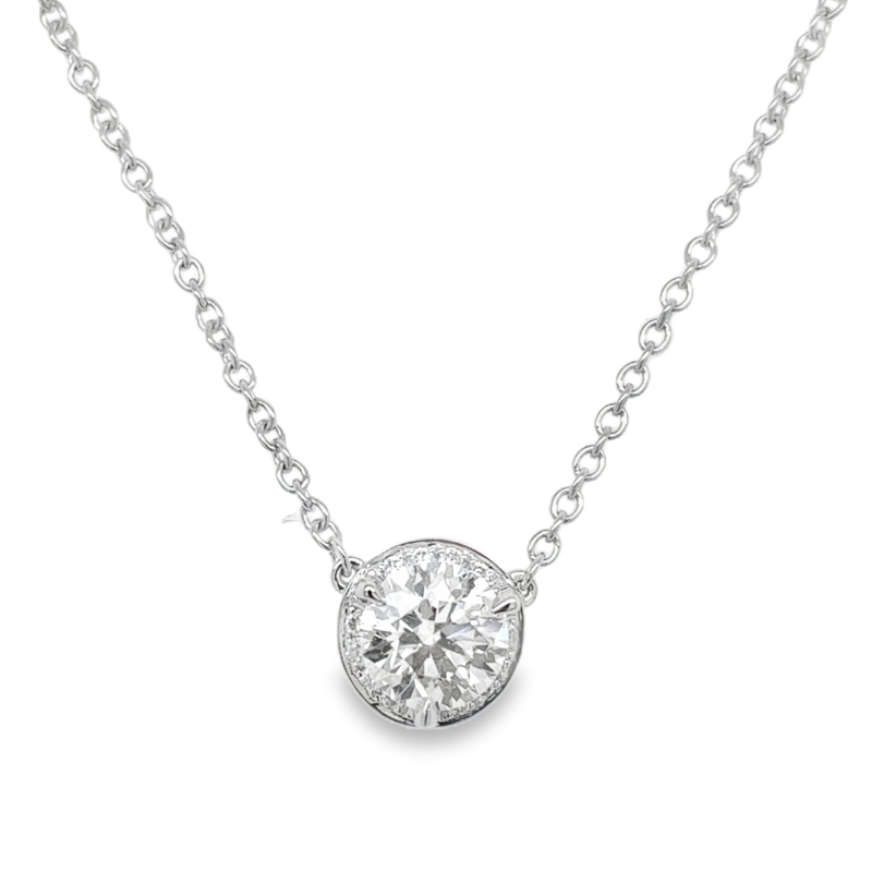 18KW Timeless Hidden Halo Pendant .58ctw  G/SI1