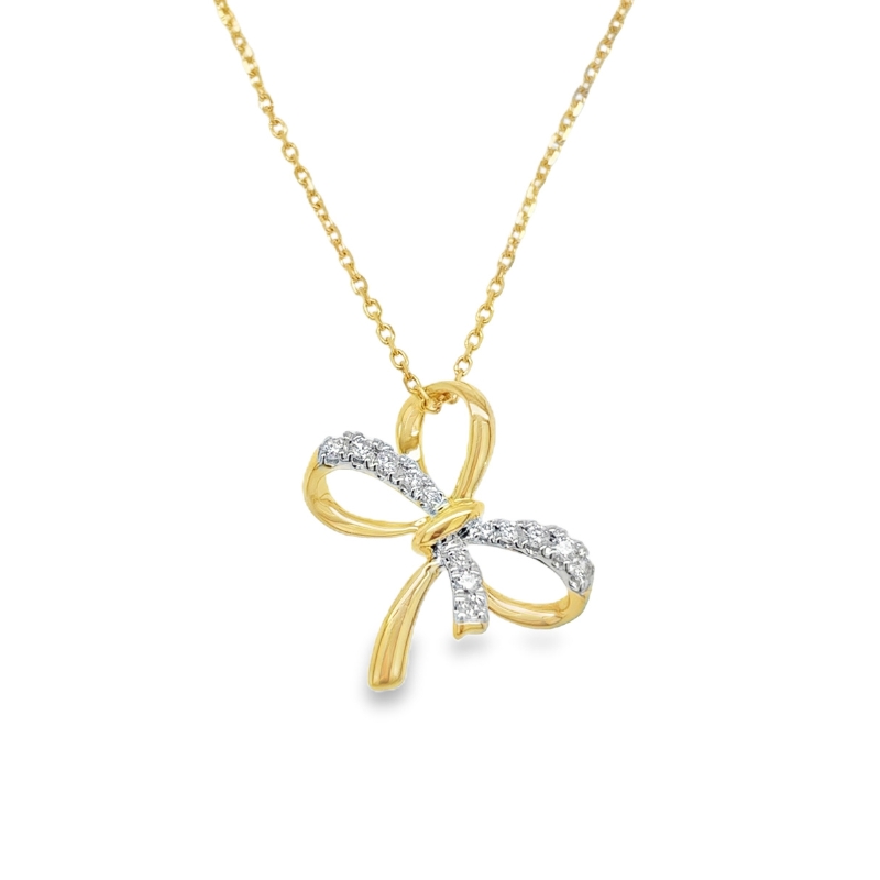 14KY Diamond .10ctw Bow Pendant Necklace