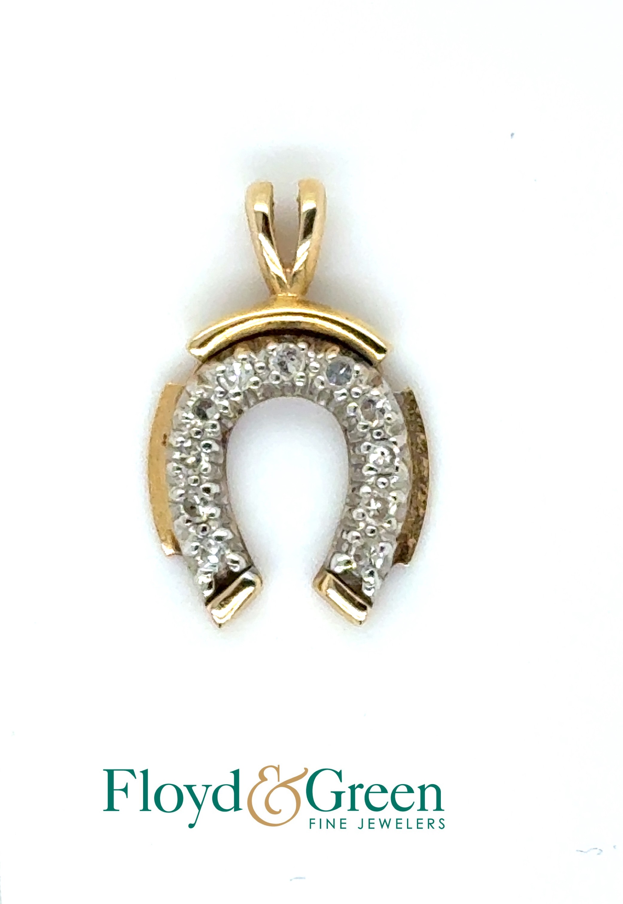 14KY Diamond Horseshoe Pendant, 11 Single-cut, 0.17ct, H VS1, 1.37g