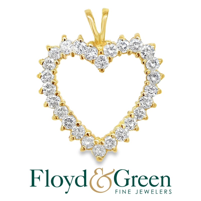 14KY Diamond Heart-shaped Pendant, 26 Round, 1.64ct, I I1, 3.97g