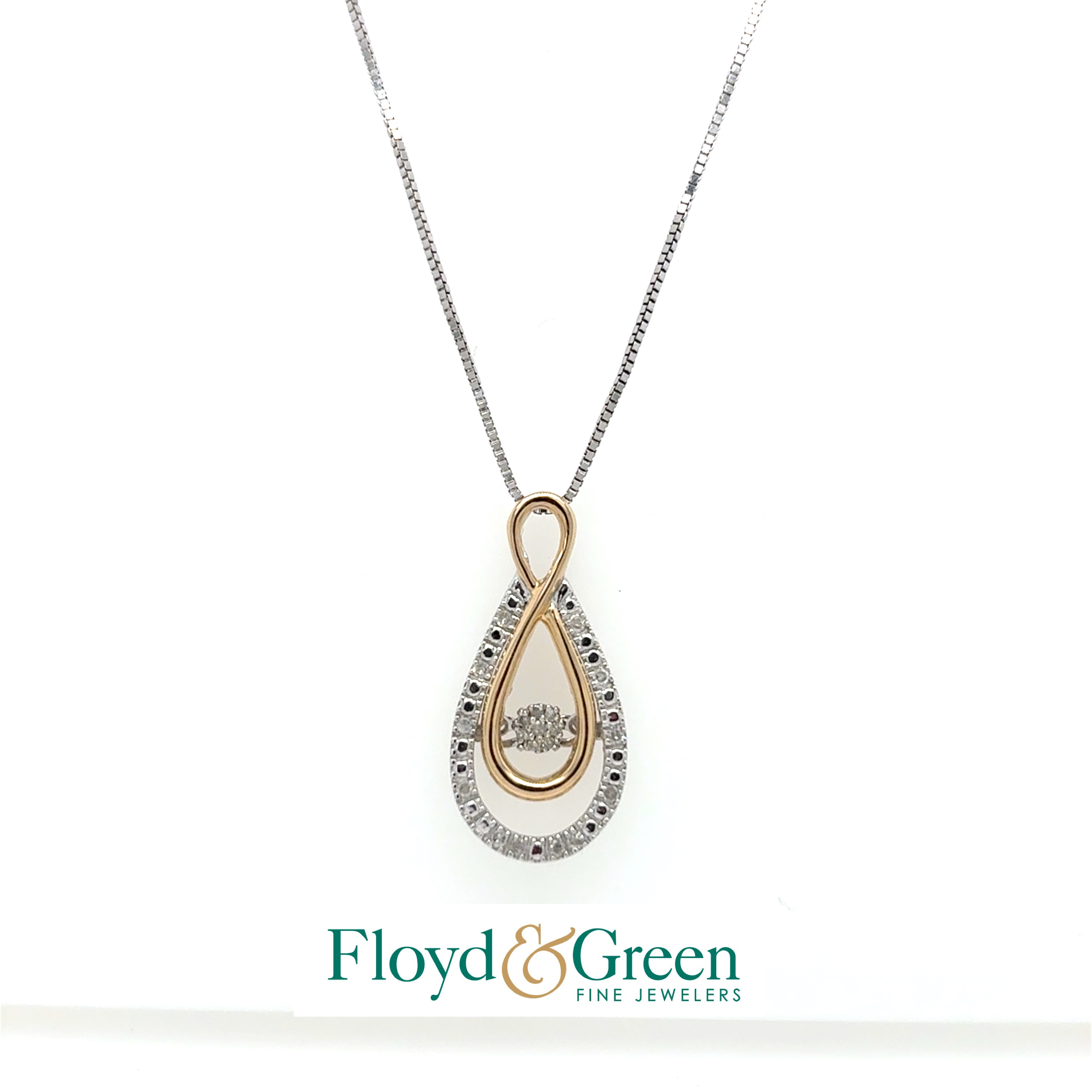 Sterling Silver & 10KY Diamond Pendant, 20 Round, 0.10ct, H-I I2, with Sterling Silver Box Chain, 18 inch