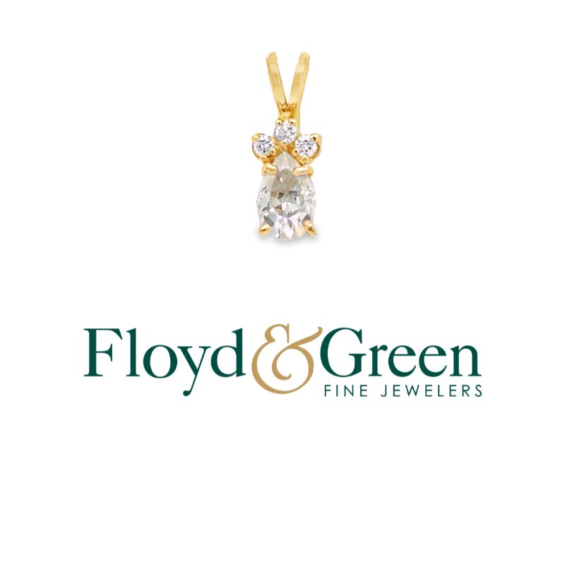 14KY Diamond Pendant, 1 Pear-shaped, 0.43ct, J VS2, 3 Round, 0.05ct, H VS1, 0.52g