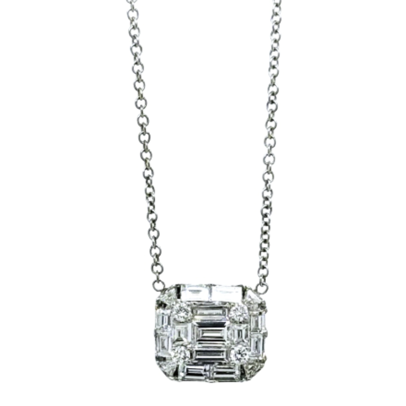 16 18KW round and baguette diamond 0.64ct G-H/VS pendant