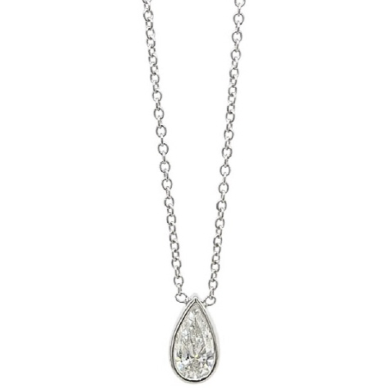 16 14KW bezel pear diamond 0.82ct H/I1 pendant