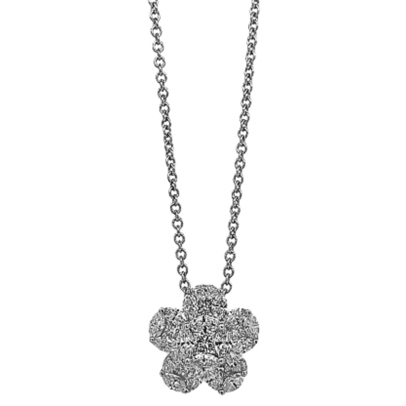 16 18KW marquise and princess cut diamonds 0.97ctw G-H/VS illusion flower pendant