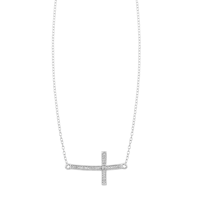Silver Diamond Cross Pendant Necklace