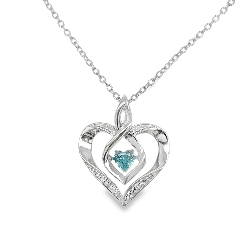 Blue Topaz & Diamond Heart Pendant Necklace