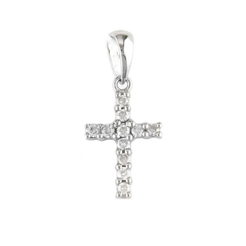 14KW Small Diamond Cross Pendant .15ctw