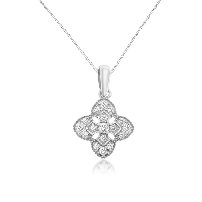 14K White Gold Diamond Pendsnt Necklsace