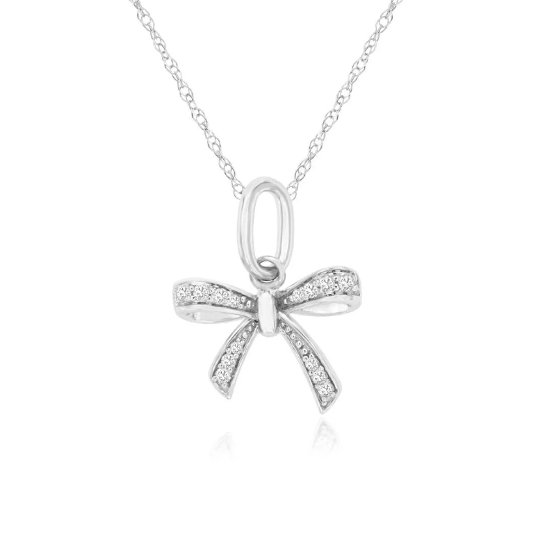 14K White Gold Diamond Bow Necklace