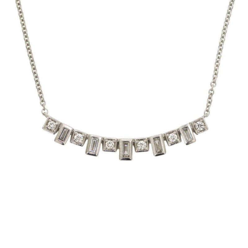 Alternating Round & Baguette Diamond Necklace