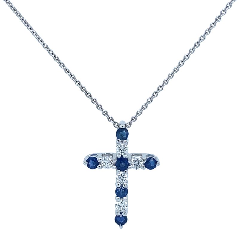 Diamond & Sapphire Cross Pendant Necklace