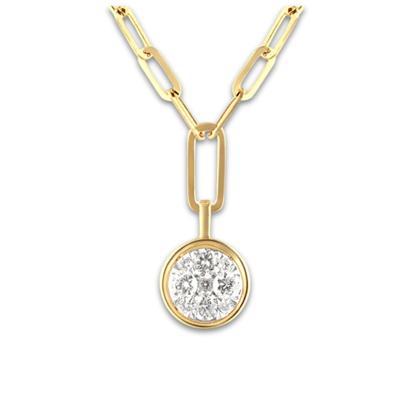 Paperclip Chain Necklace with Diamond Cluster Pendant