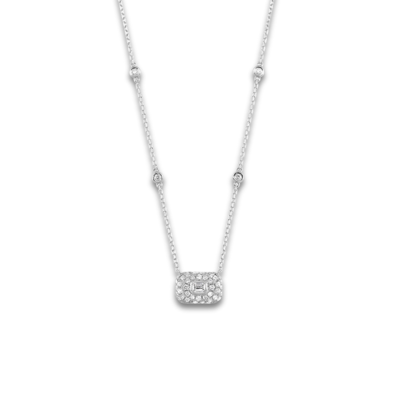 Bezel Set Diamond Halo Necklace