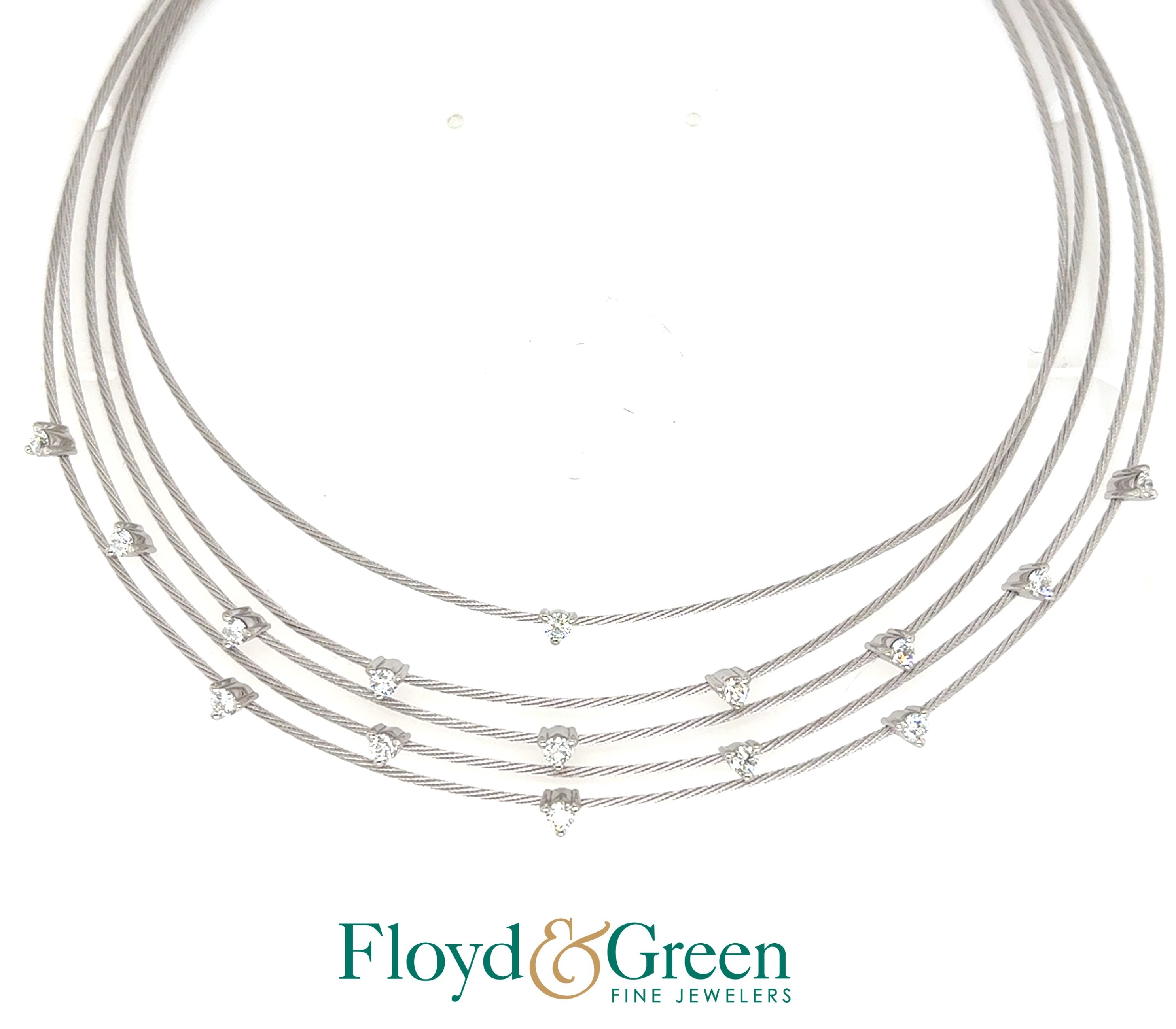 18KW Chocker Necklace 
Length: 17
1.00 ct Diamonds 
Stone Color: G Clarity: VS1