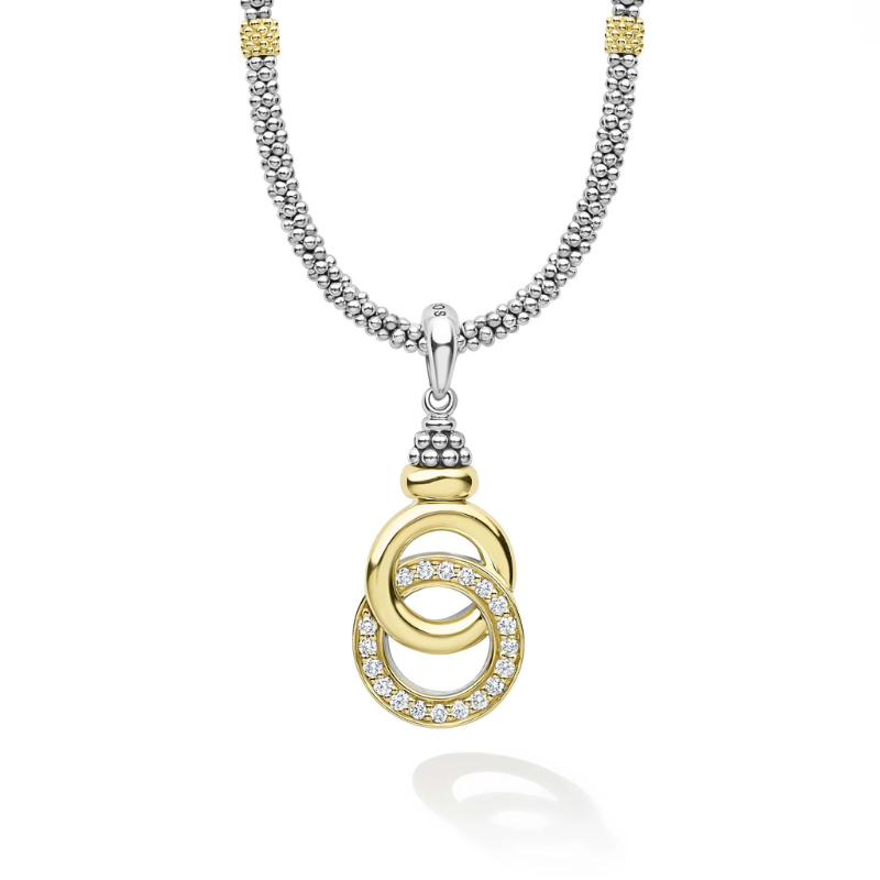 LAGOS Caviar Interlocking Diamond Circle Pendant Necklace