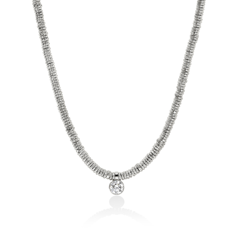 118 Sterling Silver Lovestruck Heishi 4MM Rondel w/ Round Lab Grown Diamond 1CT Necklace