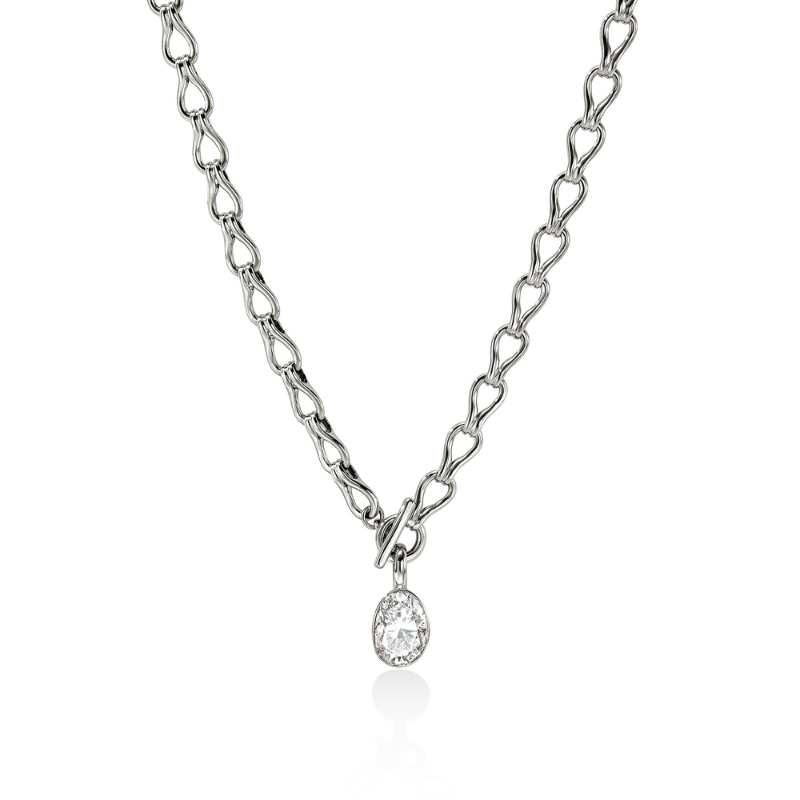 18 Sterling Silver Lovestruck Surf Link Necklace with Lab Grown Diamond 2.50CT