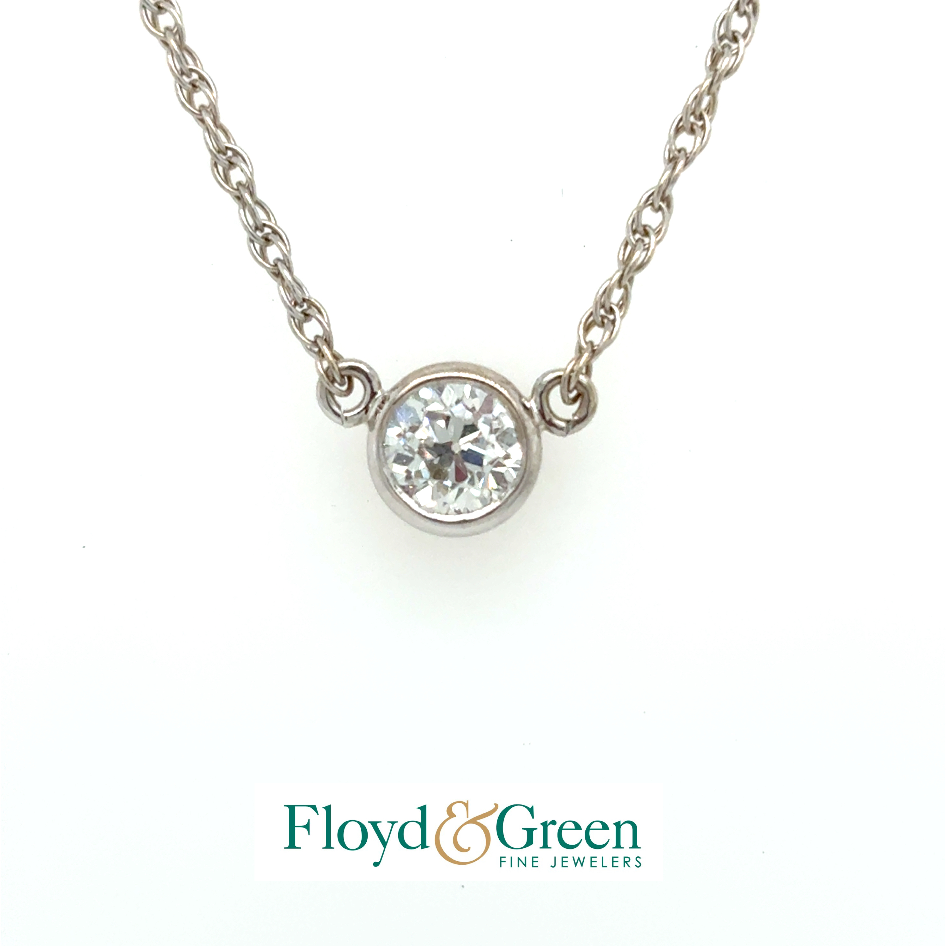 Solitaire Necklace 
14 Karat White 
0.26 ct Diamond 
Stone Color: G Clarity: VS2
Length: 15