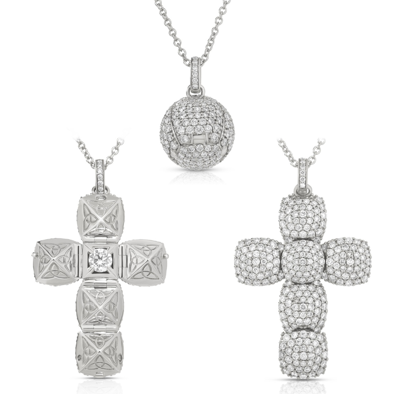 14Kt Diamond Transforming Cross to Ball Pendant