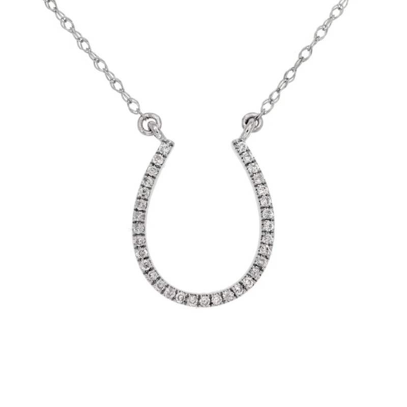 14K White Gold Diamond Horseshoe Necklace