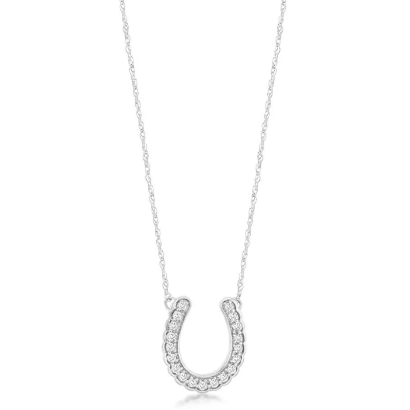 14K White Gold Diamond Horseshoe Necklace