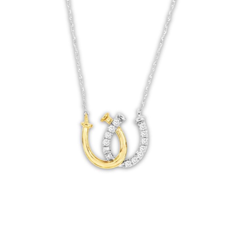 14K Two-Tone Diamond Double Horseshoe Necklace