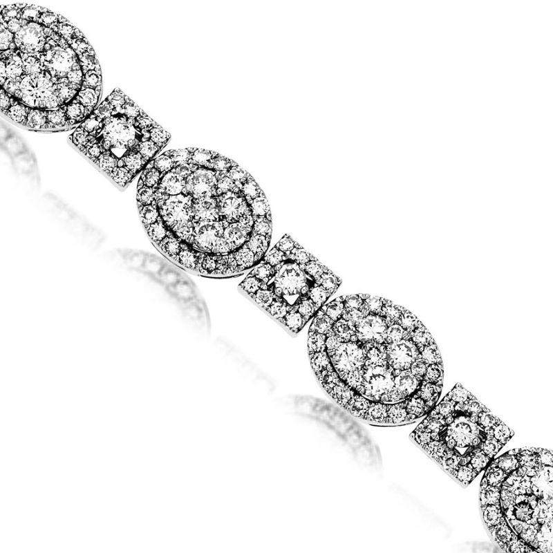 Oval & Square Link Cluster Diamond Bracelet