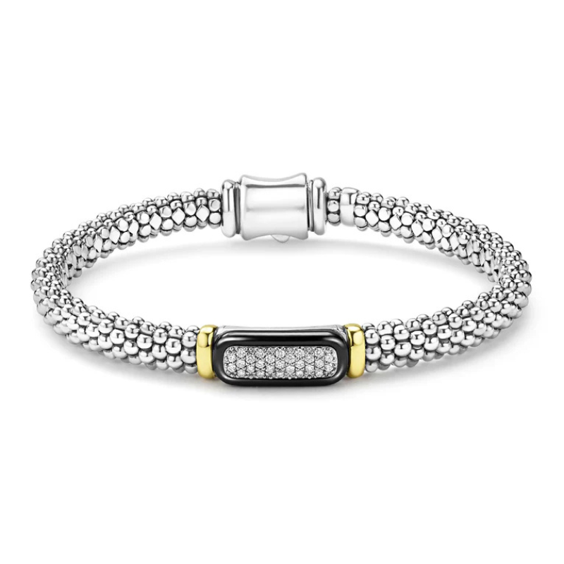 SS/18K Black Caviar Dia .16ctw G-H SI 6mm Bracelet Size 7