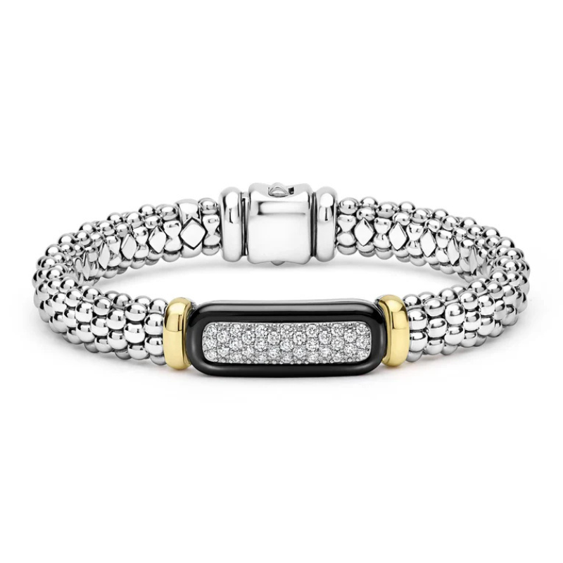 SS/18K Black Caviar Dia .57ctw G-H SI 9mm Bracelet Size 7
