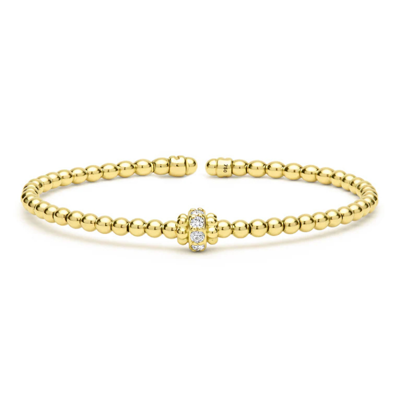18KY Caviar 3mm Dia .24ctw G-H SI Cuff Bracelet Size 7