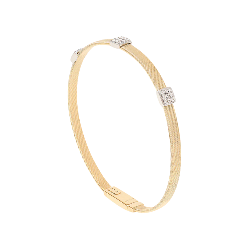 18KY Masai Bangle Bracelet with 3 Diamond Stations .19ctw 6.75