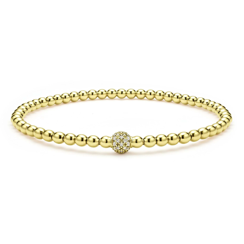 18KY Caviar Gold Diamond .24ctw G-H SI Bead Bracelet Stretch