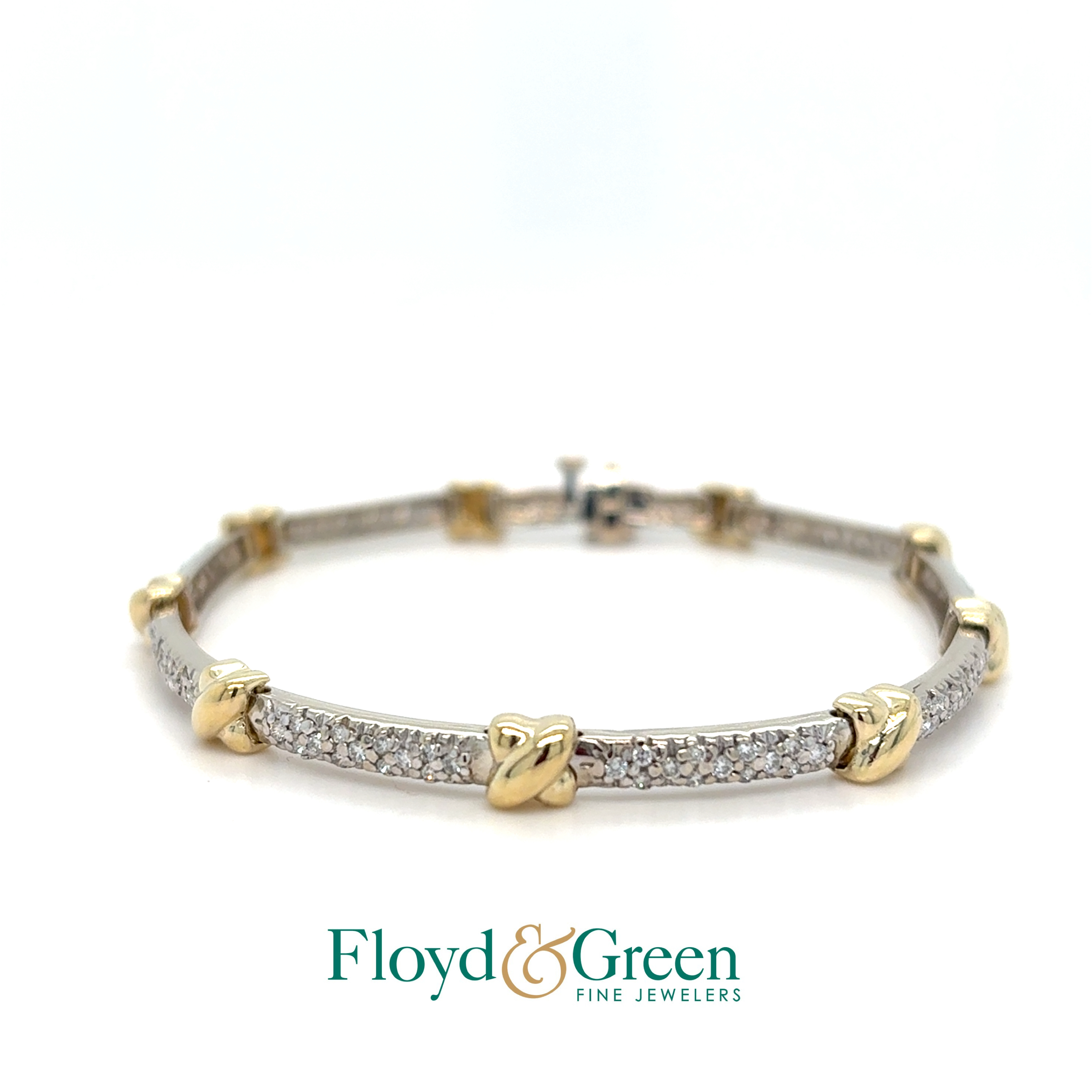 14K Two-Tone Diamond Link Bracelet, 117 Round, 1.05ct, H-I SI2-I1, 7.5 inch