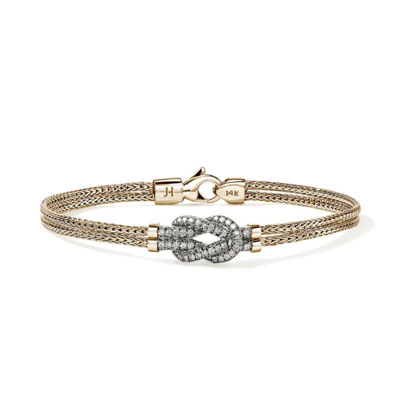 14KY Love Knot Diamond .30ctw Station 3.6MM chian Double Row Bracelet Size UMedium