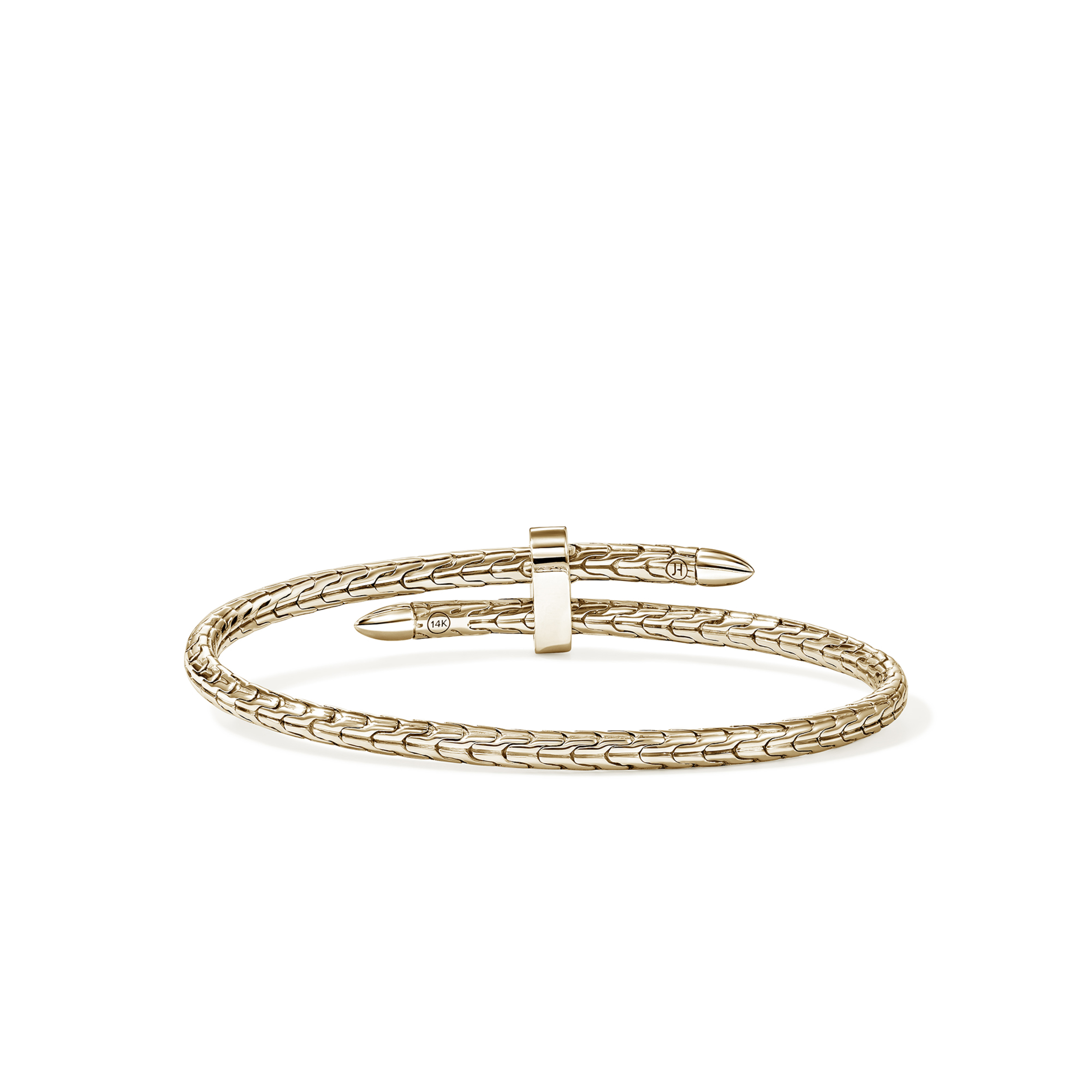 14KYG Spear Diamond .16ctw Bypass 4MM Flex Cuff Size Medium