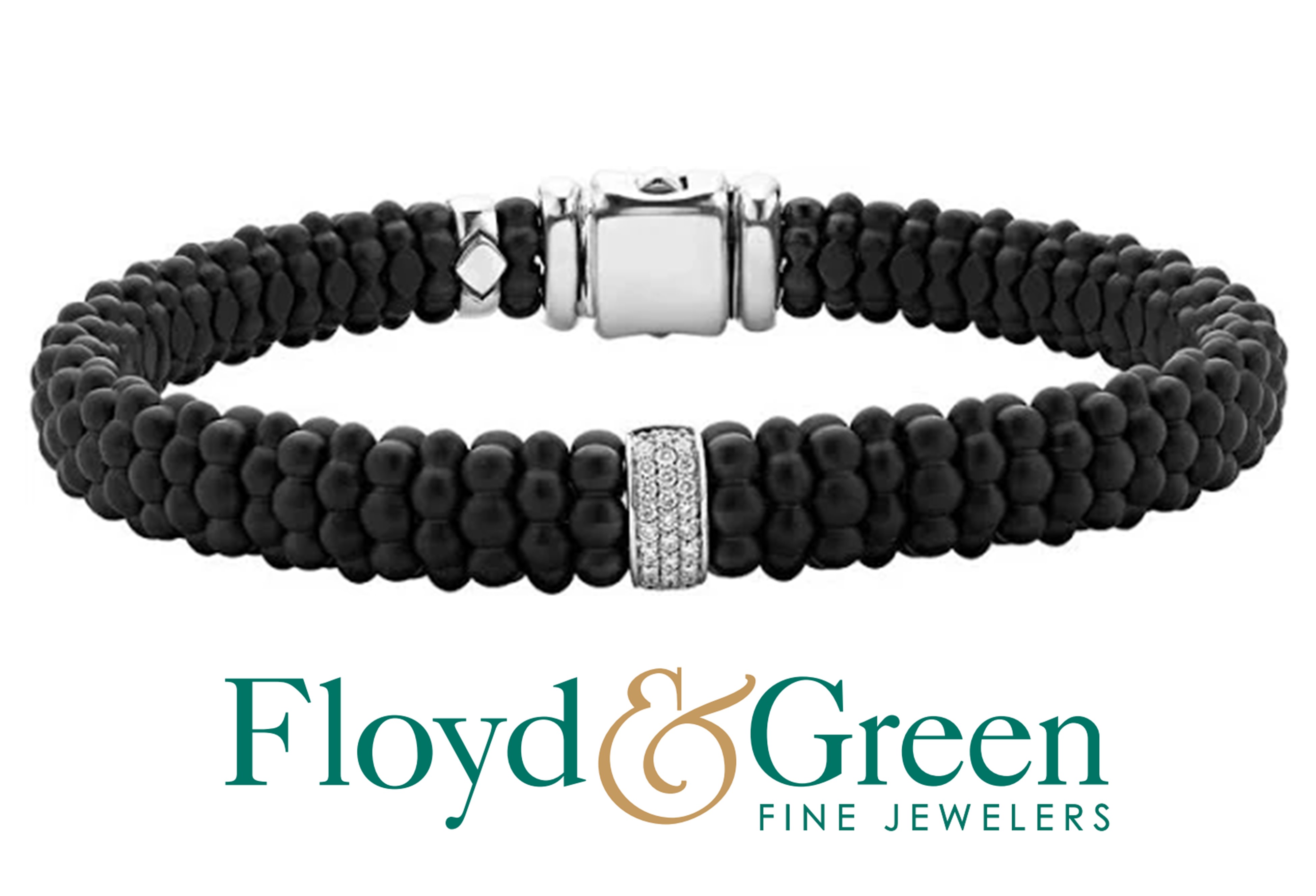 Lagos Sterling Silver Black Caviar Single Station Ceramic Diamond (0.13Ctw) Bracelet: Medium