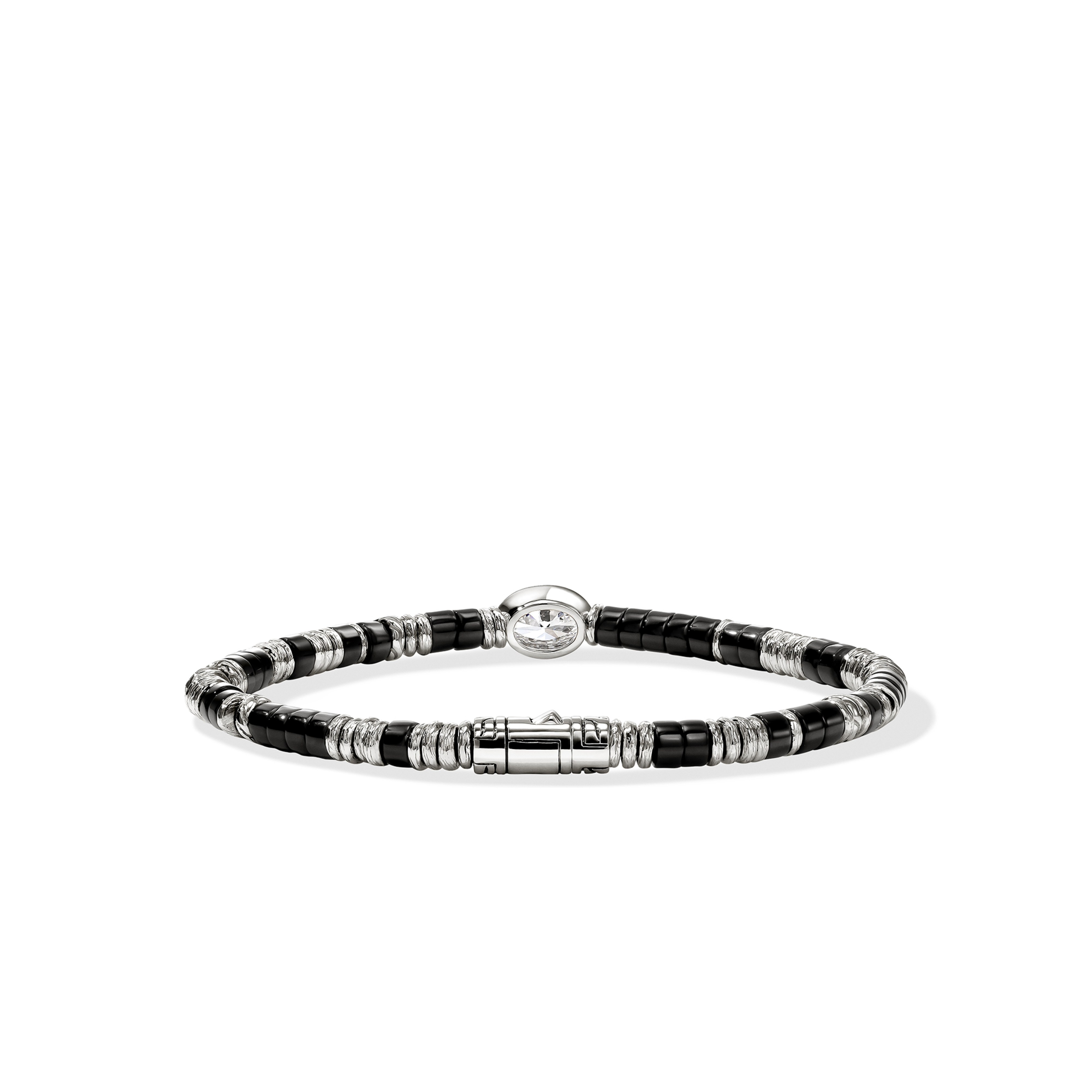 Sterling Silver Lovestruck Heishi Bracelet with Lab Grown Diamond 1.00ct and Black Onyx