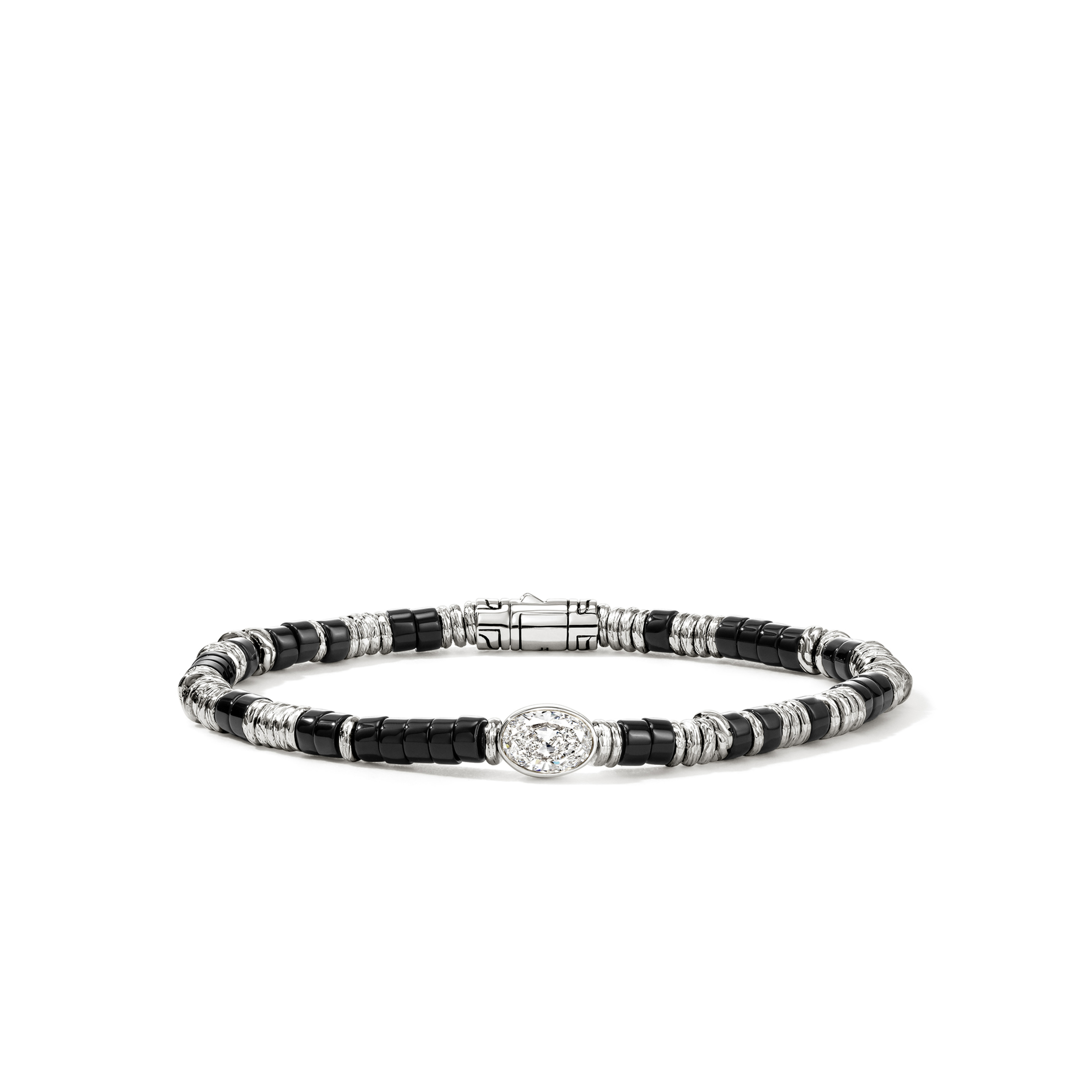 Sterling Silver Lovestruck Heishi Bracelet with Lab Grown Diamond 1.00ct and Black Onyx