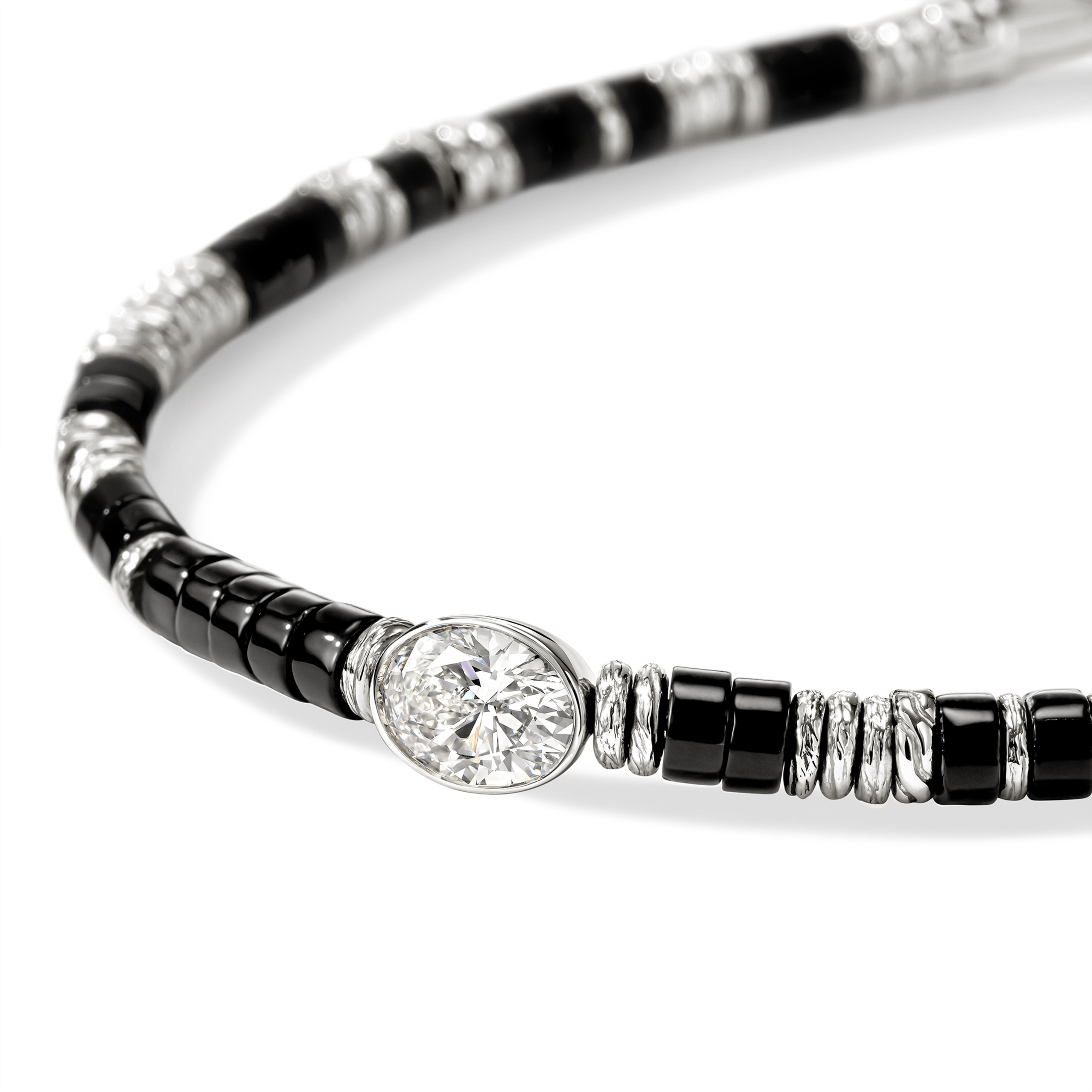 Sterling Silver Lovestruck Heishi Bracelet with Lab Grown Diamond 1.00ct and Black Onyx