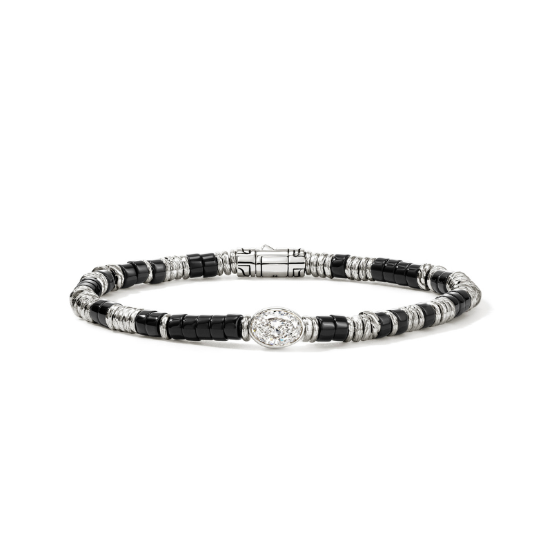 Sterling Silver Lovestruck Heishi Bracelet with Lab Grown Diamond 1.00ct and Black Onyx