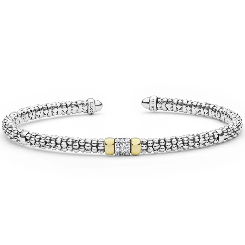 Two-Tone Small Diamond Station Mini Versa Torque Bracelet