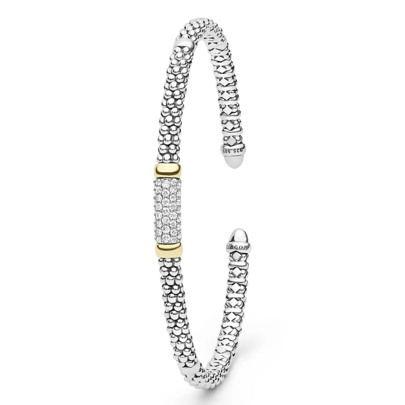 Two-Tone Medium Diamond Station Mini Versa Torque Bracelet